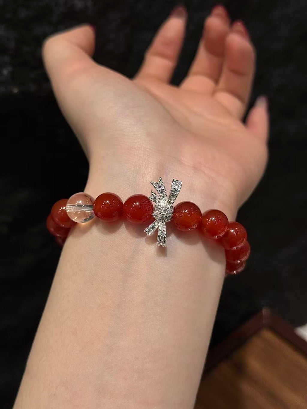 Crimson Elegance Bow Bracelet 02232