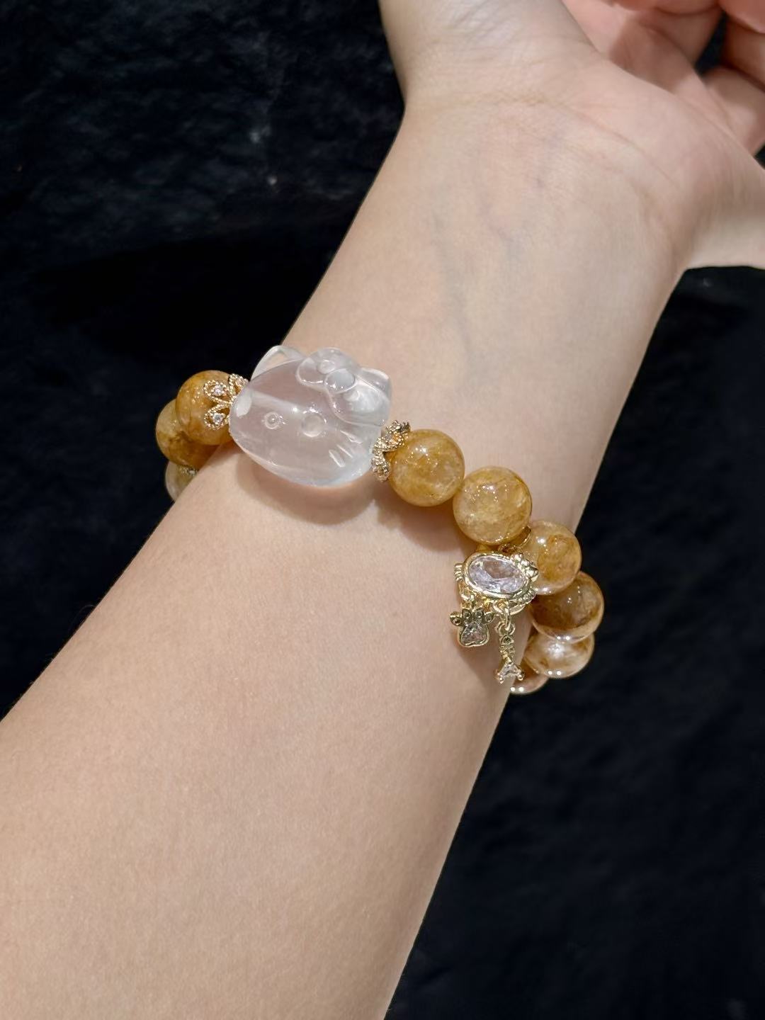 Golden Blossom Cat Charm Bracelet 02182
