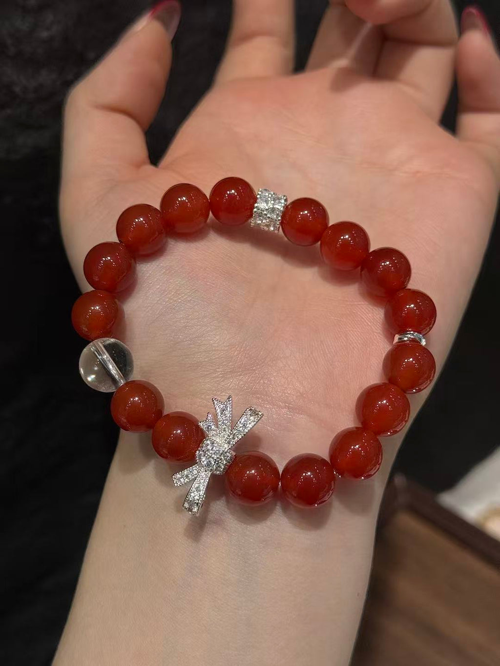 Crimson Elegance Bow Bracelet 02232