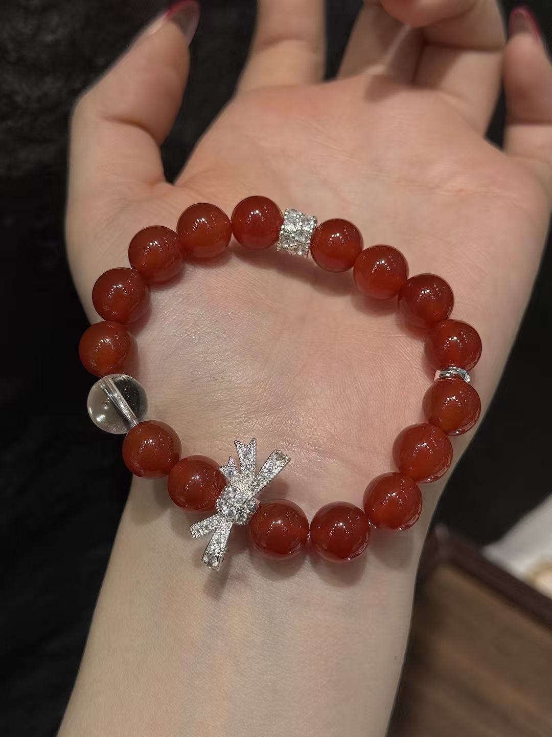 Crimson Elegance Bow Bracelet 02232