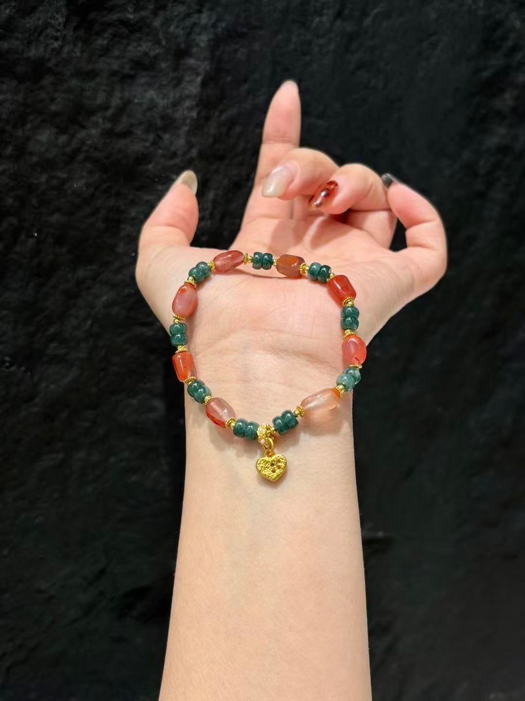 Jade Ember Heart Bracelet 02198